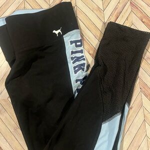 𝅺VS Pink Women mesh bottom Yoga Leggings Stretch Black baby blue xs